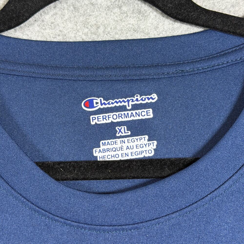 Champion Performance T-Shirt Mens XL Navy Blue Script Logo Crew Neck Lightweight - Picture 3 of 11